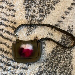 Green Faux Leather Crossbody Bag with Pom Pom